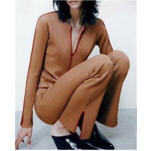 Zara Ribbed Pull on High Rise Stretchy Comfy Pants